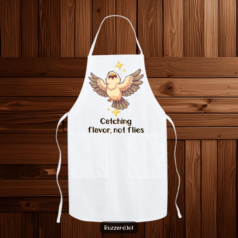 Funny Buzzard Apron: A humorous cooking apron with a funny buzzard heroically catching a sparkling star, protecting your clothes.