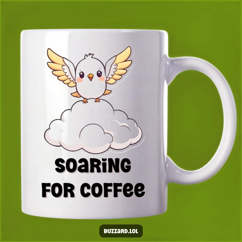 Funny Flying Bird Mug - Stylized & Fluffy Cloud Adventure Gift