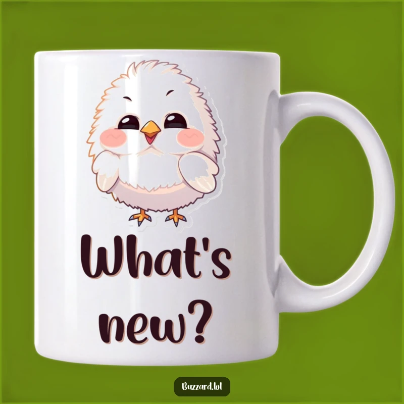 Funny Curious Bird Mug: Fluffy Character's Head Tilt, Adorable Funny Gift