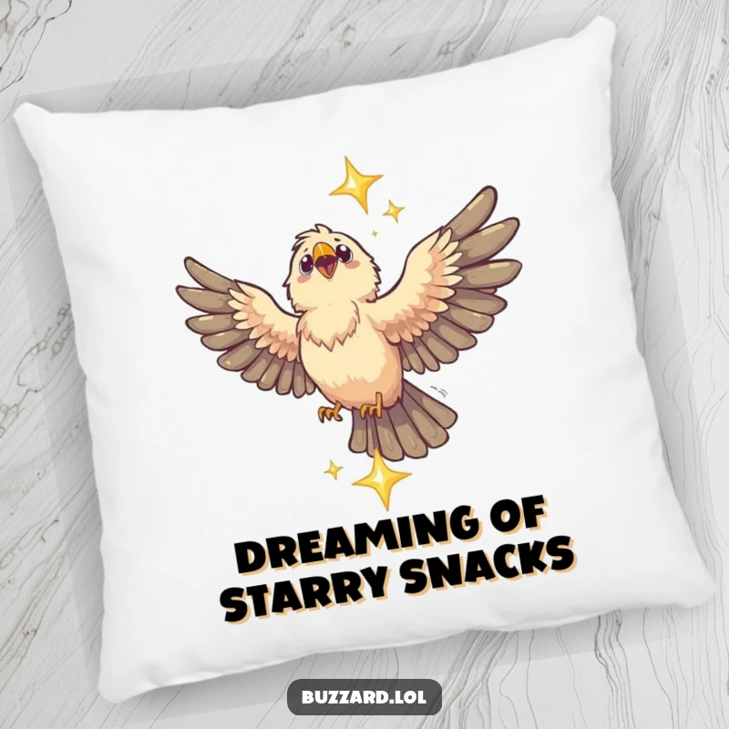Funny Buzzard Pillow: A soft cushion featuring a funny buzzard heroically catching a bright, falling star, perfect for cozying up.
