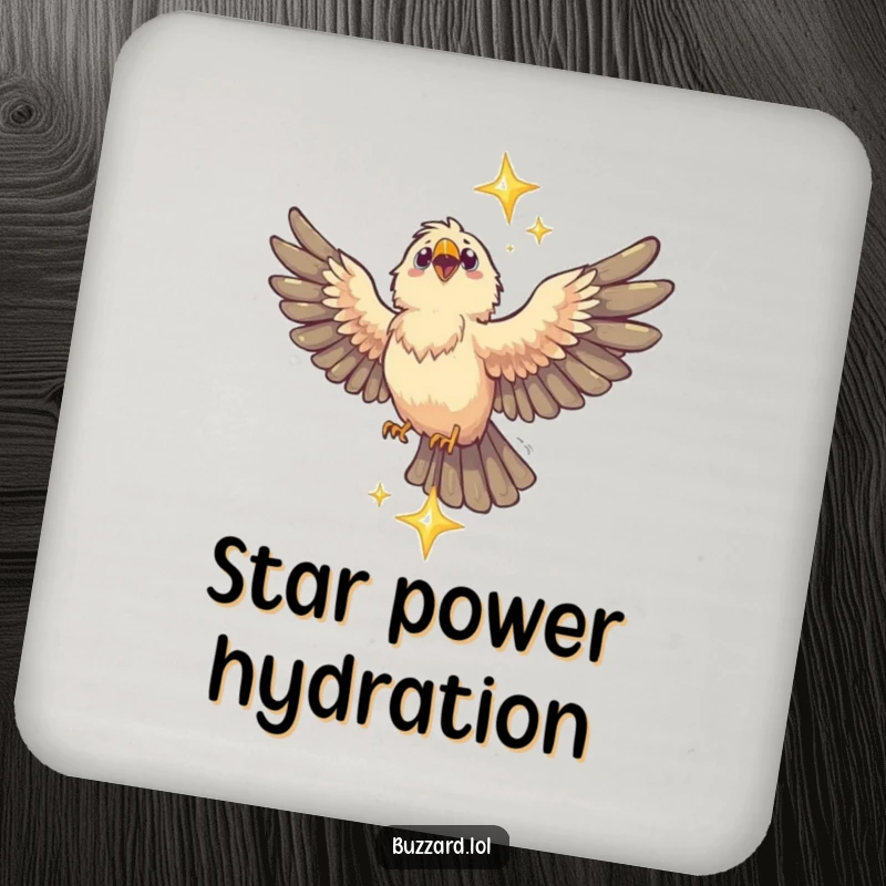 Funny Buzzard Coaster: A protective coaster with a funny buzzard heroically catching a sparkling star, adding humor to your table.