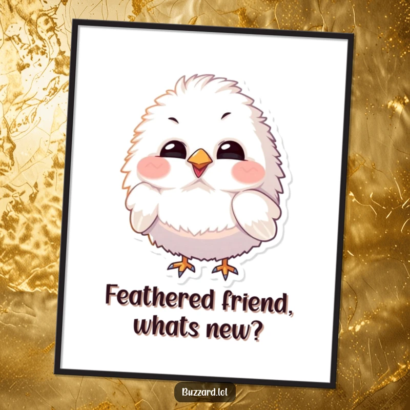 Funny Free Printable Wall Art: A fluffy stylized bird tilting its head curiously, charming downloadable art for a home.