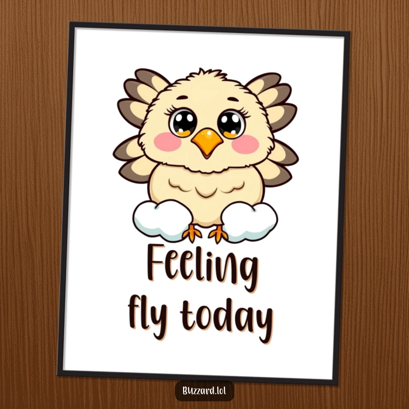 Funny Free Printable Wall Art featuring a buzzard with cheerful eyes circling a smiling, fluffy cloud.
