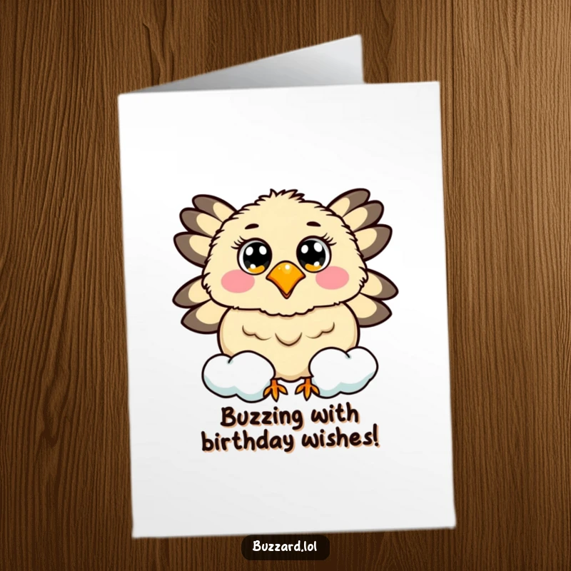 Funny Free Printable Birthday Card featuring a cheerful buzzard circling a smiling, fluffy cloud.