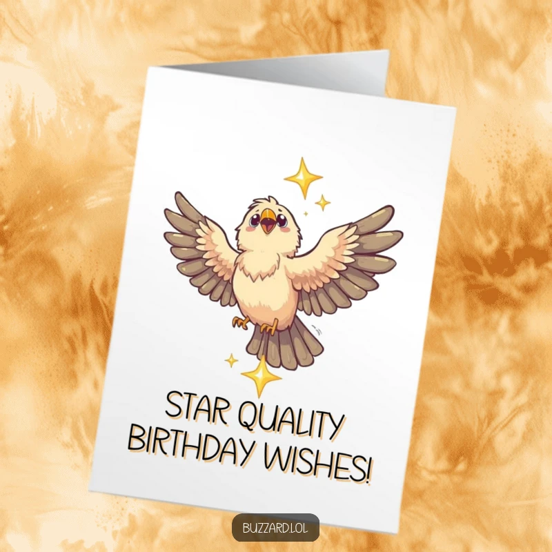 Funny free printable buzzard birthday card with outstretched wings catching a twinkling star, perfect for a star gazer.