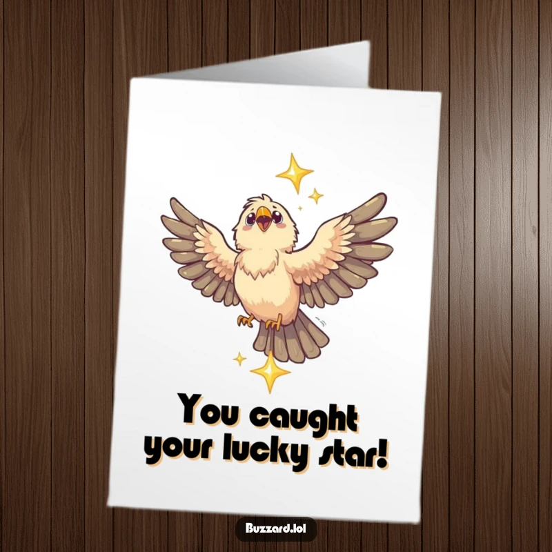Funny free printable congratulations card featuring a buzzard catching a sparkling star, celebrating a major win.