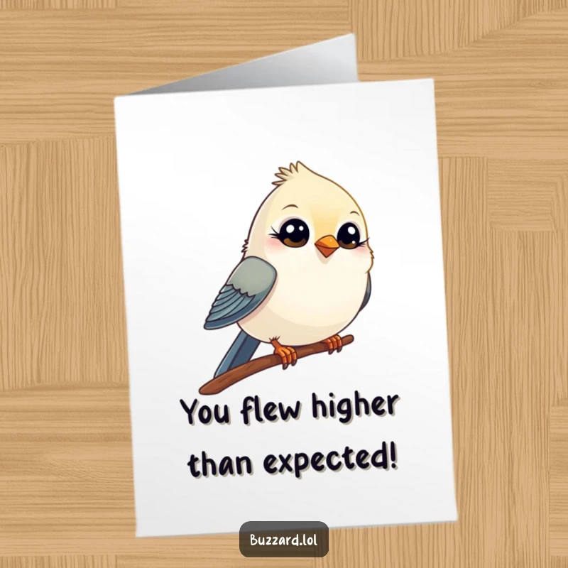 Funny Free Printable Congratulations Card: Playful winking bird on a perch, ideal for a humorous DIY celebration.