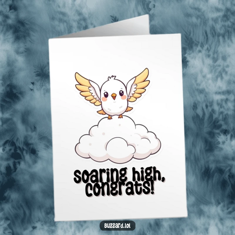 Funny Free Printable Bird Congratulations Card: Stylized bird with open wings soaring above clouds, great DIY.